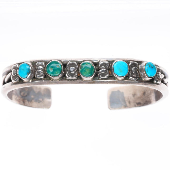 6.5" vintage c1940-50's Navajo sterling silver turquoise row cuff bracelet