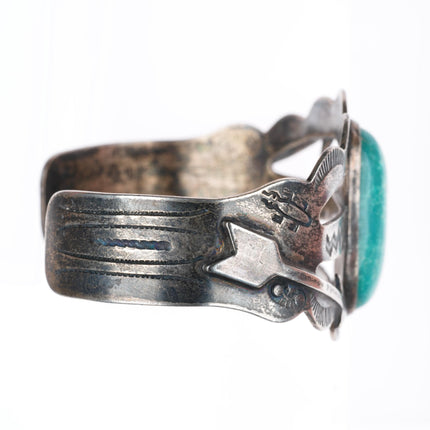 6.9" vintage Navajo c1950's Fred Harvey sterling silver turquoise cuff bracelet