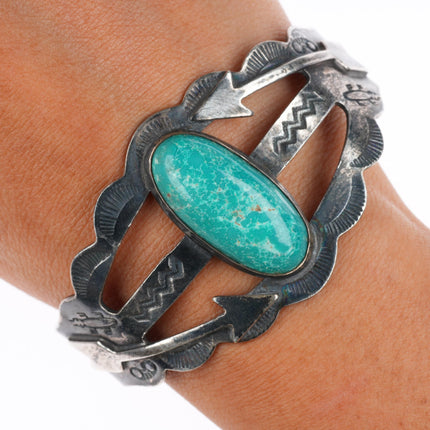 6.9" vintage Navajo c1950's Fred Harvey sterling silver turquoise cuff bracelet