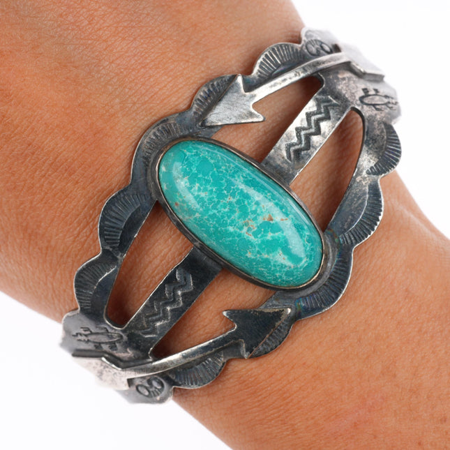 6.9" vintage Navajo c1950's Fred Harvey sterling silver turquoise cuff bracelet
