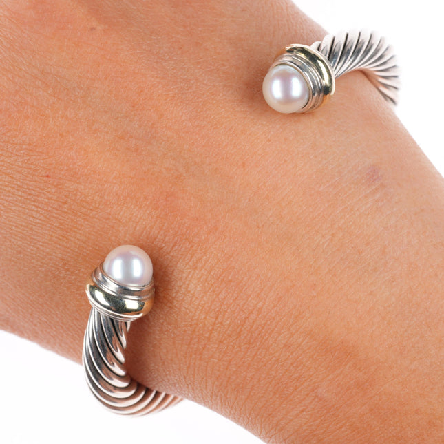 6.8" 7mm David Yurman classic cable bracelet 14k gold, sterling silver, pearls