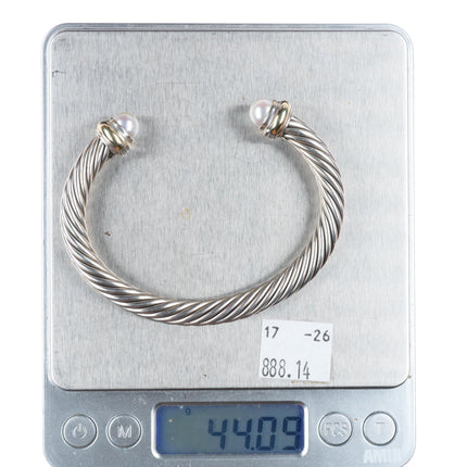 6.8" 7mm David Yurman classic cable bracelet 14k gold, sterling silver, pearls