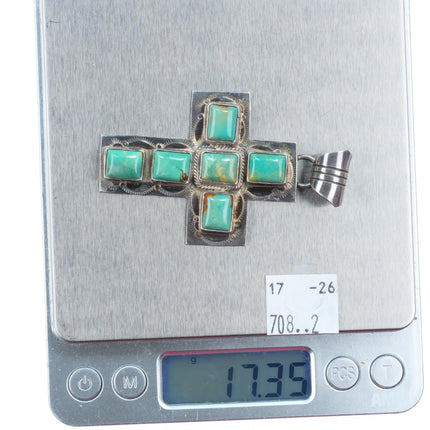Vintage Navajo sterling silver turquoise cross pendant Running Bear Shop