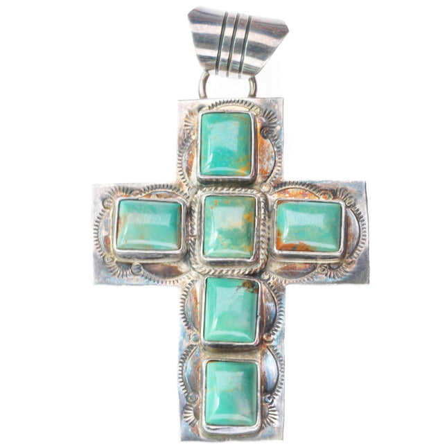 Vintage Navajo sterling silver turquoise cross pendant Running Bear Shop