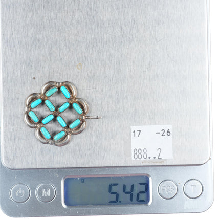 Vintage Zuni sterling silver snowflake petit point turquoise pendant
