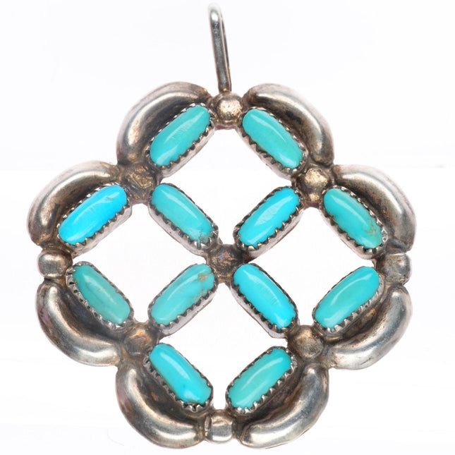 Vintage Zuni sterling silver snowflake petit point turquoise pendant