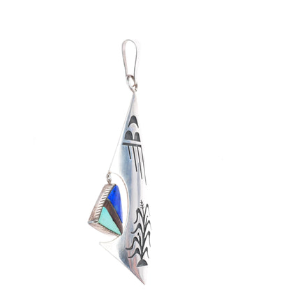 Michael Sockyma Hopi turquoise, lapis corn/raincloud sterling silver pendant