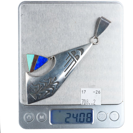 Michael Sockyma Hopi turquoise, lapis corn/raincloud sterling silver pendant