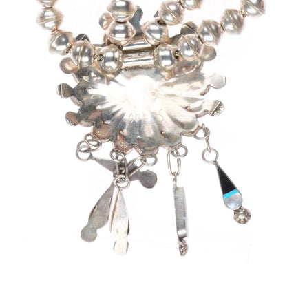 Abel Soseeah Zuni Sterling silver squash blossom style sunface station necklace