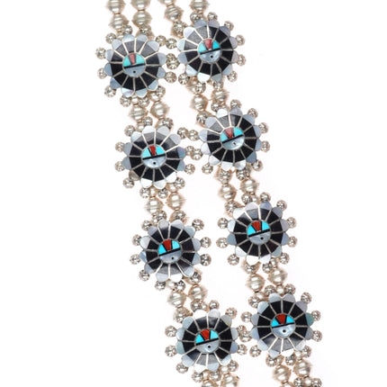 Abel Soseeah Zuni Sterling silver squash blossom style sunface station necklace