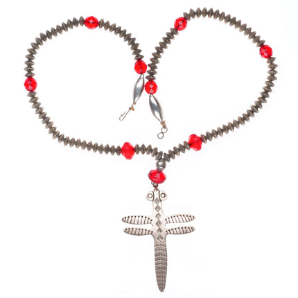 Mike Bird-Romero San Juan Pueblo sterling silver dragonfly beaded necklace