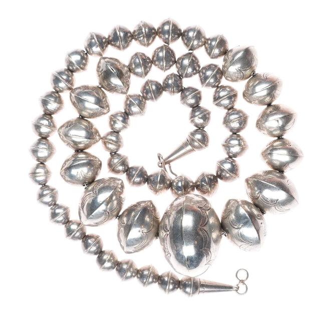 23.5" Vintage Hand stamped handmade Navajo pearl sterling silver necklace