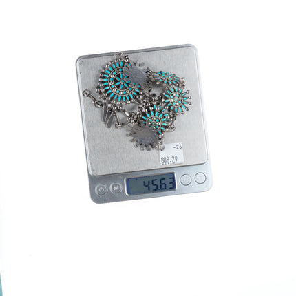 22.5" A Pablito Zuni sterling silver needlepoint turquoise cluster necklace