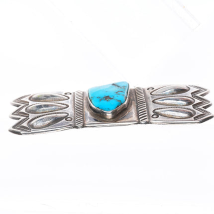 David Taliman Navajo/Cochiti pueblo stamped sterling silver turquoise pin/brooch