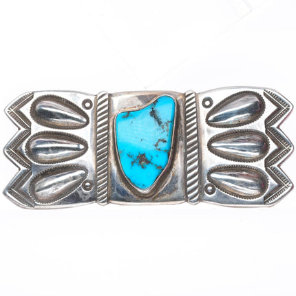 David Taliman Navajo/Cochiti pueblo stamped sterling silver turquoise pin/brooch