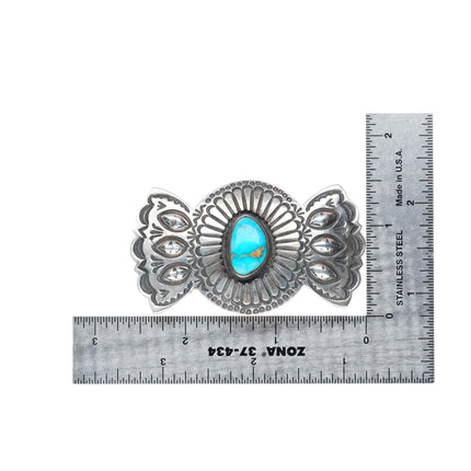 vintage Navajo deep stamped sterling silver turquoise pendant/pin