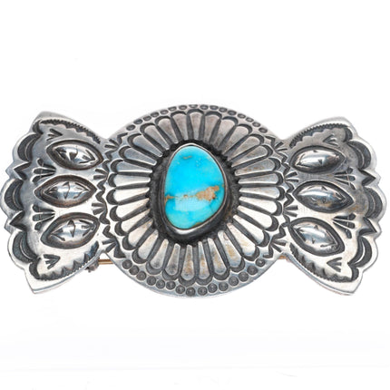 vintage Navajo deep stamped sterling silver turquoise pendant/pin