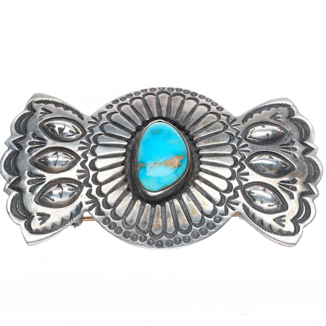vintage Navajo deep stamped sterling silver turquoise pendant/pin