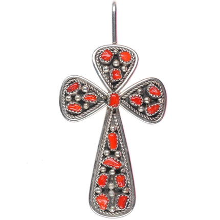 Ida Chester Navajo sterling silver coral cluster cross pendant