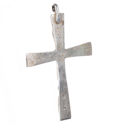Horace Iule Zuni sterling silver turquoise stamped cross pendant