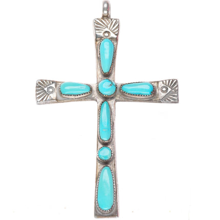 Horace Iule Zuni sterling silver turquoise stamped cross pendant
