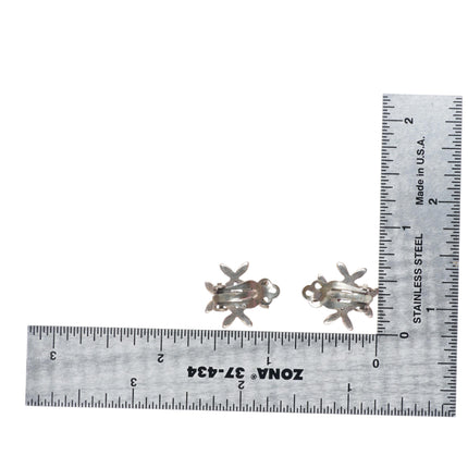 vintage Zuni sterling silver needlepoint turquoise petit point clip-on earrings