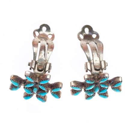 vintage Zuni sterling silver needlepoint turquoise petit point clip-on earrings