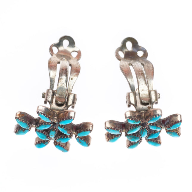 vintage Zuni sterling silver needlepoint turquoise petit point clip-on earrings