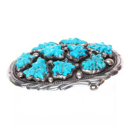 1.75" Les Baker Shop Navajo sterling silver vintage carved turquoise belt buckle