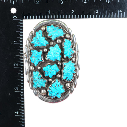 1.75" Les Baker Shop Navajo sterling silver vintage carved turquoise belt buckle