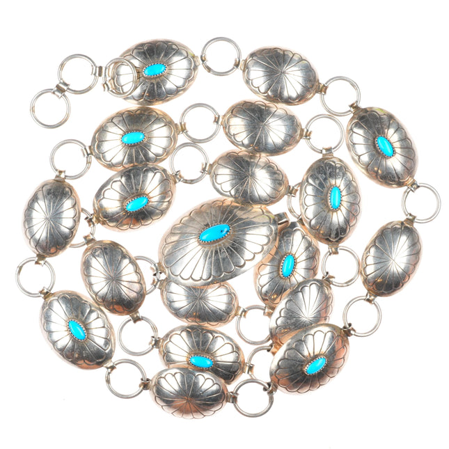 45.5" Vintage Stover Paul Navajo sterling silver turquoise link concho belt