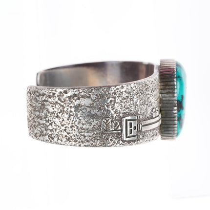 6.3" Henry Mariano Navajo sterling silver Yei cuff bracelet with nice turquoise