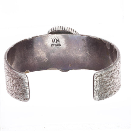 6.3" Henry Mariano Navajo sterling silver Yei cuff bracelet with nice turquoise