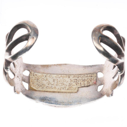 6.7" c1950 vintage Navajo sterling silver cast cuff bracelet with nice turquoise