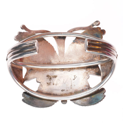 6.3" c1940 Zuni turquoise, spiny oyster sterling silver butterfly cuff bracelet