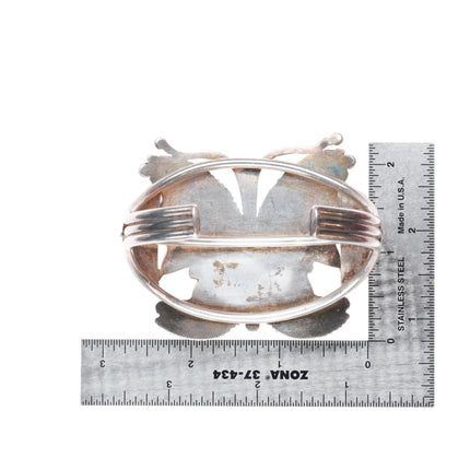 6.3" c1940 Zuni turquoise, spiny oyster sterling silver butterfly cuff bracelet