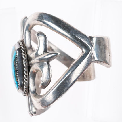 6.5" Large vintage Navajo cast sterling silver turquoise cuff bracelet