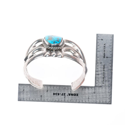 6.5" Large vintage Navajo cast sterling silver turquoise cuff bracelet