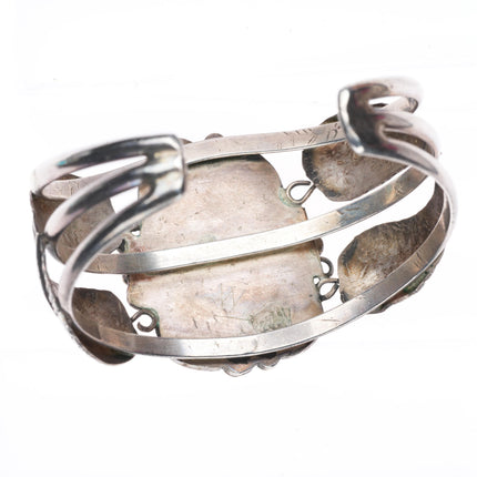 6.1" vintage Navajo sterling silver feather designs turquoise cuff bracelet