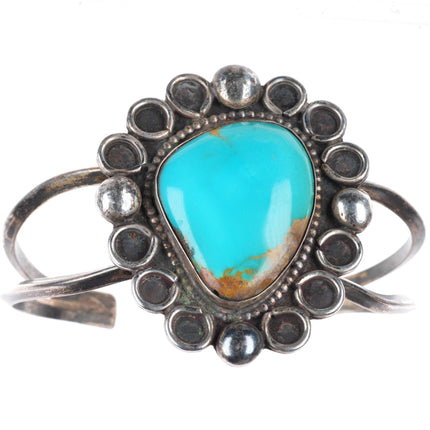 6.5" Vintage Navajo sterling silver large turquoise stone cuff bracelet