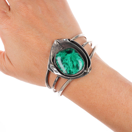6.25" Lomahaftewa Hopi sterling silver modernist malachite cuff bracelet