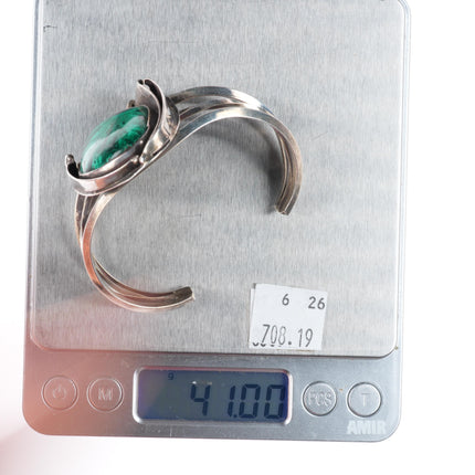 6.25" Lomahaftewa Hopi sterling silver modernist malachite cuff bracelet