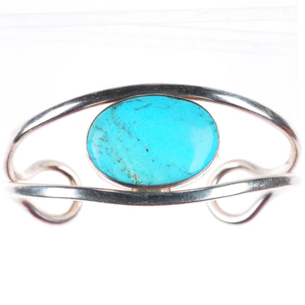 7.1" vintage LWM Southwestern modernist sterling silver turquoise cuff bracelet