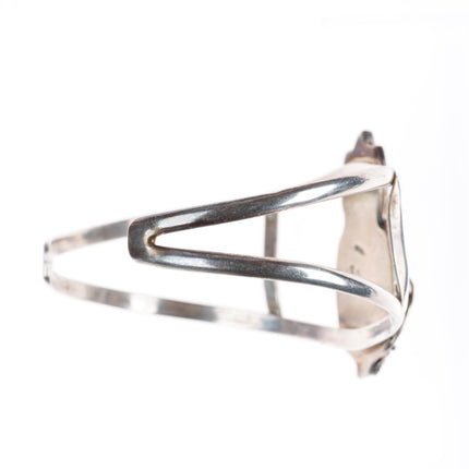 6.5" vintage Les Baker Shop sterling silver pink mother of pearl cuff bracelet