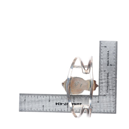 6.5" vintage Les Baker Shop sterling silver pink mother of pearl cuff bracelet
