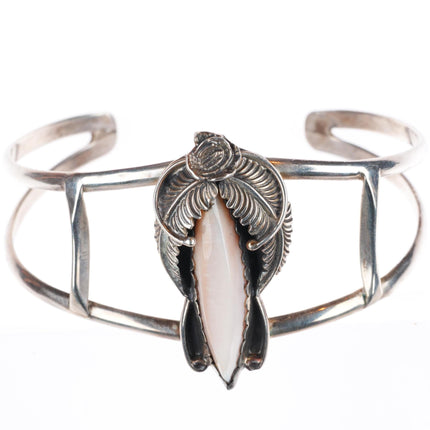 6.5" vintage Les Baker Shop sterling silver pink mother of pearl cuff bracelet