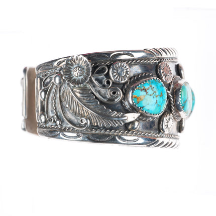 8" Vintage Navajo sterling silver High grade waterweb turquoise cuff bracelet