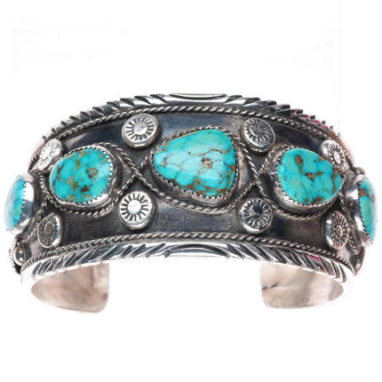 8" Vintage Navajo sterling silver High grade waterweb turquoise cuff bracelet