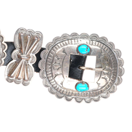 42" Vintage Navajo sterling silver butterfly concho belt with turquoise