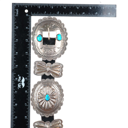 42" Vintage Navajo sterling silver butterfly concho belt with turquoise
